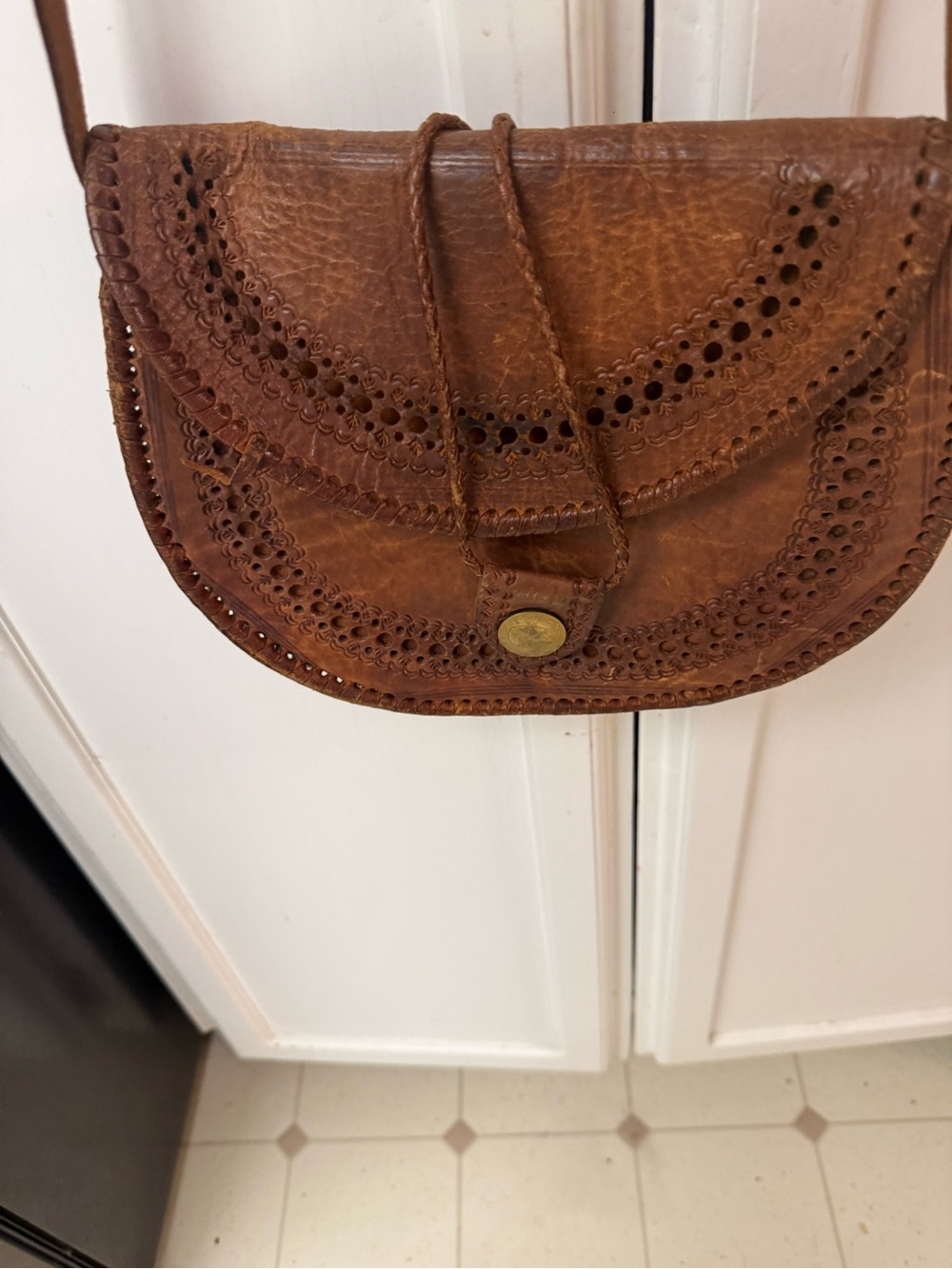 Handcrafted Brown Leather Crossbody Bag - Classic Boho Style